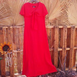 Vintage 70s Maxi Dress Sz-14 Pilgrim Collar Red
